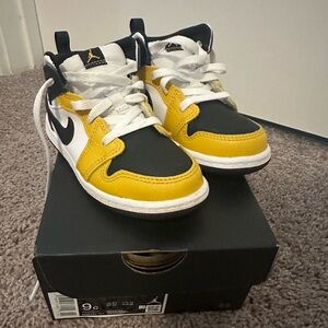 Nike Jordan 1 Mid- Kids' Black, Yellow, and White Sneakers